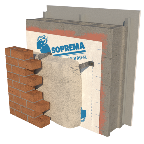 Système d'isolation en béton SOPRASEAL STICK 1100T et SOPRA-SPF 200 pour les murs - SOPREMA